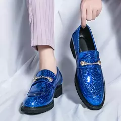 Sapatos de couro brilhantes para homens, mocassins luxuosos, sapatos de banquete - Show Drop
