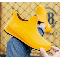 Botas de cano curto masculino, botas de chuva monocromáticas, sapatos de pesca