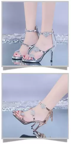 Senhoras sapatos de salto alto elegante glitter coração brilhante padrão sapa - loja online