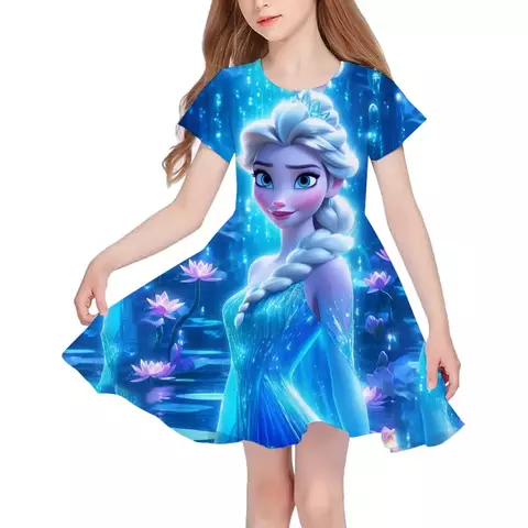 Desenhos animados congelados disneyland viagem vestido casual para menina macio - comprar online