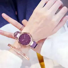 Relógios casuais femininos românticos estrelados céu relógio pulseira de couro - comprar online