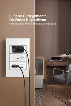 DELEFU 4*2 Vidro Temperado Branco Tomada Padrão Brasil com Dupla USB Tipo C Tom - comprar online