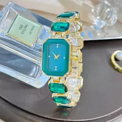 Feminino grande seção strass corrente retangular cor caso strass dial moda