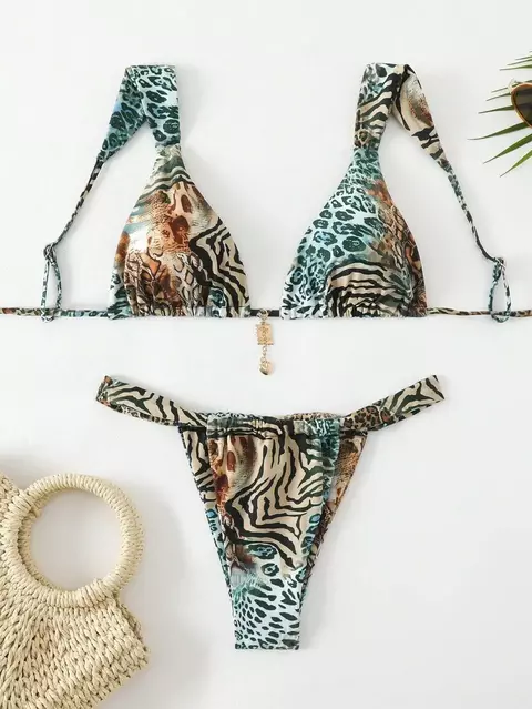 Vintage impressão de cintura alta biquíni feminino sexy rendas até triângulo - comprar online