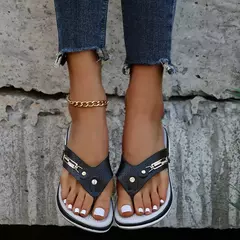 Imagem do Chinelos femininos vermelhos 2025 sapatos de verão para mulheres moda botão plataforma