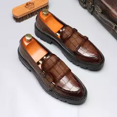 Moda masculina sapatos casuais de couro masculino clássico estilo britânico mo