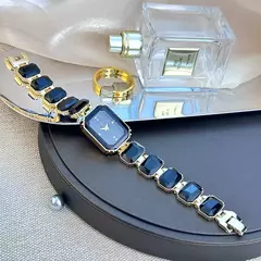Feminino grande seção strass corrente retangular cor caso strass dial moda - comprar online