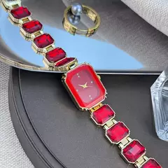 Feminino grande seção strass corrente retangular cor caso strass dial moda