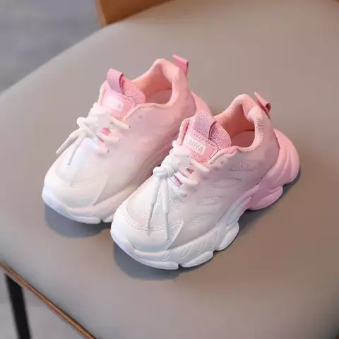 Criança bebê cor gradiente crianças sapatos esportivos macio correndo malha - comprar online