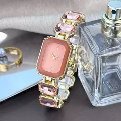 Feminino grande seção strass corrente retangular cor caso strass dial moda - Show Drop