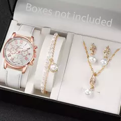 Imagem do 3/5 PCS Relógio Feminino Moda Roma Dial Pulseira de Couro Relógios de Quartzo