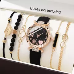 6 pçs conjunto relógio para mulheres de luxo couro analógico senhoras quartzo - loja online