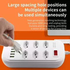 Multitap Power Strip com USB Tipo C, Plug Brasil, Tomadas AC, Filtro de Linha, C