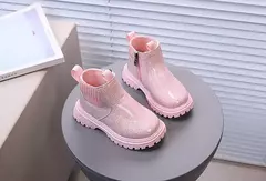 Outono crianças espelho botas de couro meninas malha botas curtas pequena princesa - loja online
