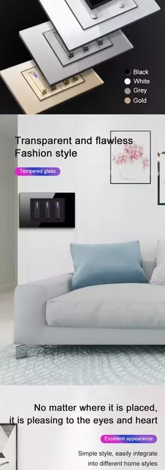 Yink branco teclas de piano universal interruptor de luz parede painel de vidro - loja online