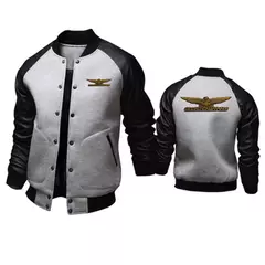 Casacos de Beisebol Patchwork para Homens, Luva PU, Jaquetas com Gola Alta, Gold - Show Drop