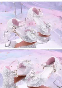 Meninas elegantes crianças sapatos de cristal verão glitter sapatos salto alto