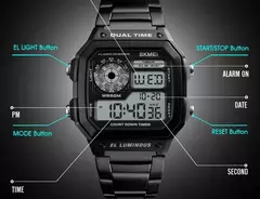 Skmei 1335 pulseira de aço inoxidável relógio digital reloj hombre relógio e - loja online