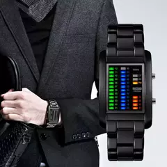 2020 nova moda binária relógio masculino digital led relógios de pulso eletrônico multifuncional relógios de aço preto