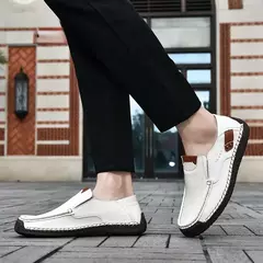 Sapatos masculinos casuais confortáveis deslizamento em mocassins de couro apar - comprar online