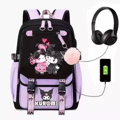 Purple Kuromi Melody School Bags para homens e mulheres, USB, Capacidade Laptop - loja online