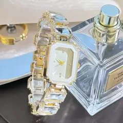Feminino grande seção strass corrente retangular cor caso strass dial moda - comprar online