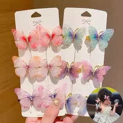 6 pçs colorido borboleta grampos de cabelo menina presilhas feminino doce combina com sua princesa - Show Drop