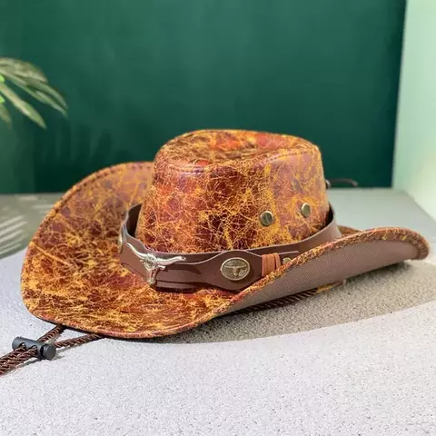 Chapéus de cowboy ocidentais de couro falso para mulheres homens vintage cavalh - comprar online