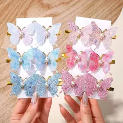 6 pçs novo requintado lantejoulas borboleta grampos de cabelo pérola metal arc na internet