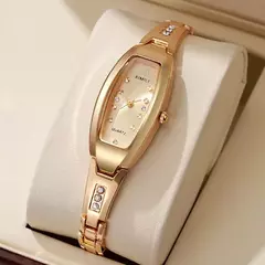 Nova moda de luxo tonneau pulseira relógios para mulher cristal aço inoxidáve na internet