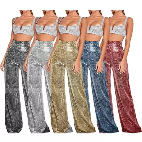 Calça de perna larga cintilante, elástico, cintura alta, Glitter, lantejoulas, - comprar online