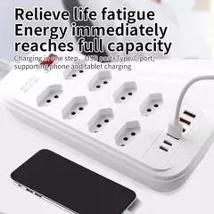 Multitap Power Strip com USB Tipo C, Plug Brasil, Tomadas AC, Filtro de Linha, C na internet