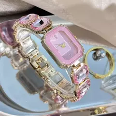Feminino grande seção strass corrente retangular cor caso strass dial moda na internet