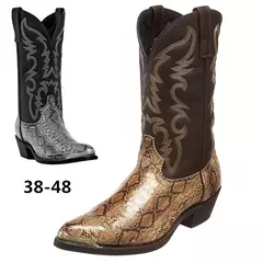 Botas de cowboy masculinas com padrão de cobra, feitas à mão, cano médio, re - loja online
