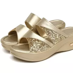 Sandálias femininas verão ouro dedo do pé aberto sandália vestido sapatos fe - Show Drop