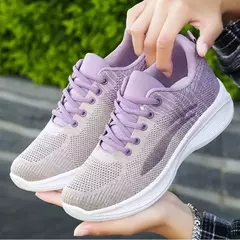Imagem do Sapatos casuais com renda para mulheres, leve, sola grossa, exercícios, esporte