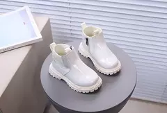 Outono crianças espelho botas de couro meninas malha botas curtas pequena princesa na internet