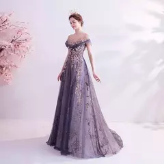 Vestidos de noite femininos de luxo vestidos roxos reunião anual aniversário e casamento - loja online