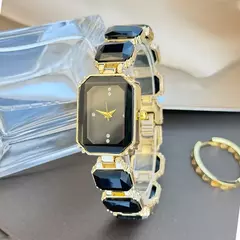 Feminino grande seção strass corrente retangular cor caso strass dial moda