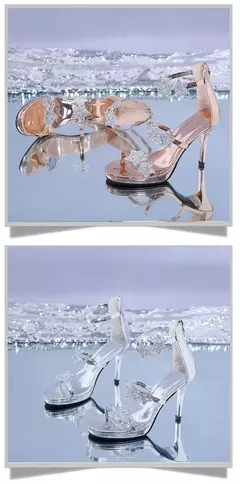 Imagem do Senhoras sapatos de salto alto elegante glitter coração brilhante padrão sapa
