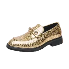Sapatos de couro brilhantes para homens, mocassins luxuosos, sapatos de banquete