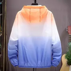Imagem do Jaqueta gradiente de cor masculina com capuz, corte-vento fino, gola alta.