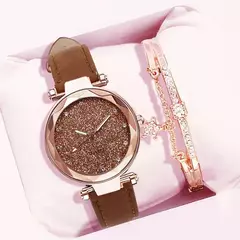 Relógios casuais femininos românticos estrelados céu relógio pulseira de couro - comprar online