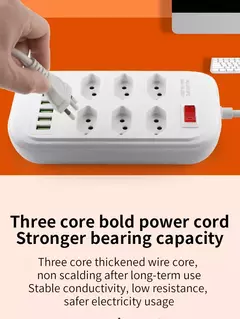 Imagem do Multitap Power Strip com USB Tipo C, Plug Brasil, Tomadas AC, Filtro de Linha, C