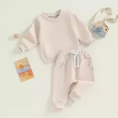 Pudcoco bebê menino 2 peças roupa fofa cor sólida manga comprida moletom e ca - Show Drop