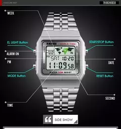 SKMEI-Relógio Digital Masculino Impermeável, 1338, Relógio Despertador, 3Bar,