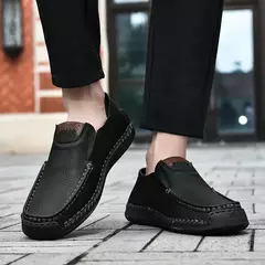Sapatos masculinos casuais confortáveis deslizamento em mocassins de couro apar - loja online