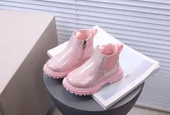 Outono crianças espelho botas de couro meninas malha botas curtas pequena princesa