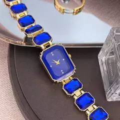 Feminino grande seção strass corrente retangular cor caso strass dial moda - Show Drop