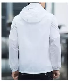 Blusão impermeável com capuz masculino, jaqueta fina com zíper, protetor sola - loja online
